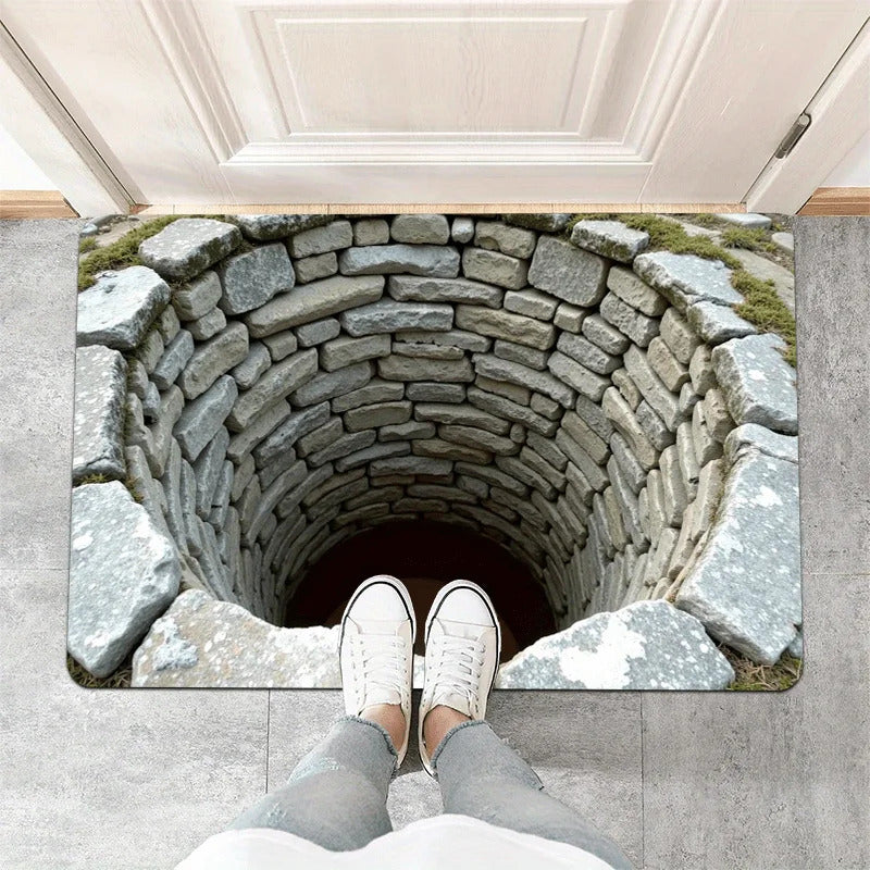 3D Stone Well Hole Flannel Rug Printed Carpet - Image 3