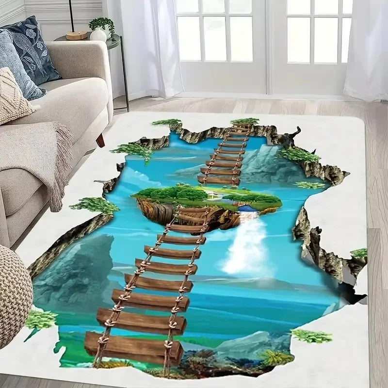3D Desert Crack Water Fire Design Rug Non-Slip Machine Washable Carpet - Image 16