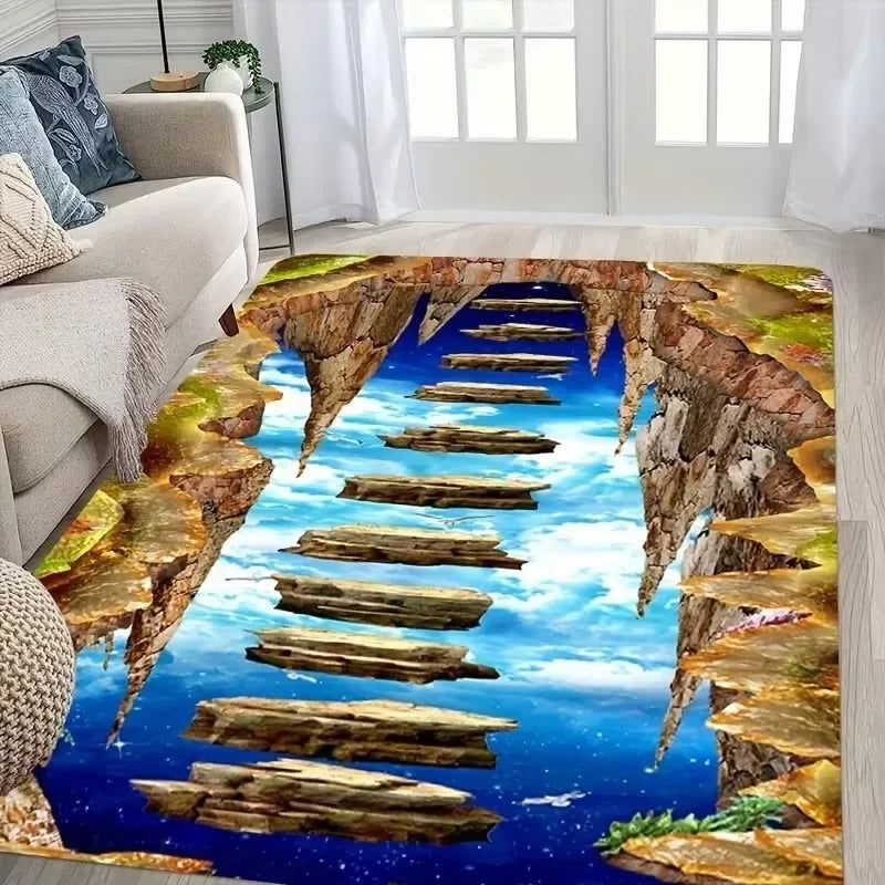 3D Desert Crack Water Fire Design Rug Non-Slip Machine Washable Carpet - Image 3