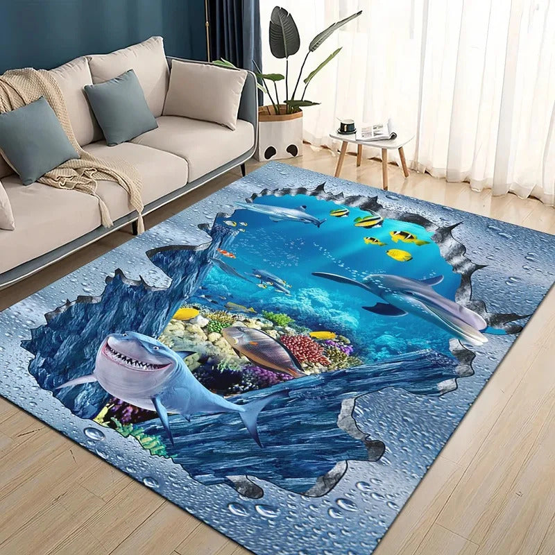 Ocean Dolphin 3D Bedside Rug Flannel Non Slip Soft Bedroom Floor Mat - Image 2