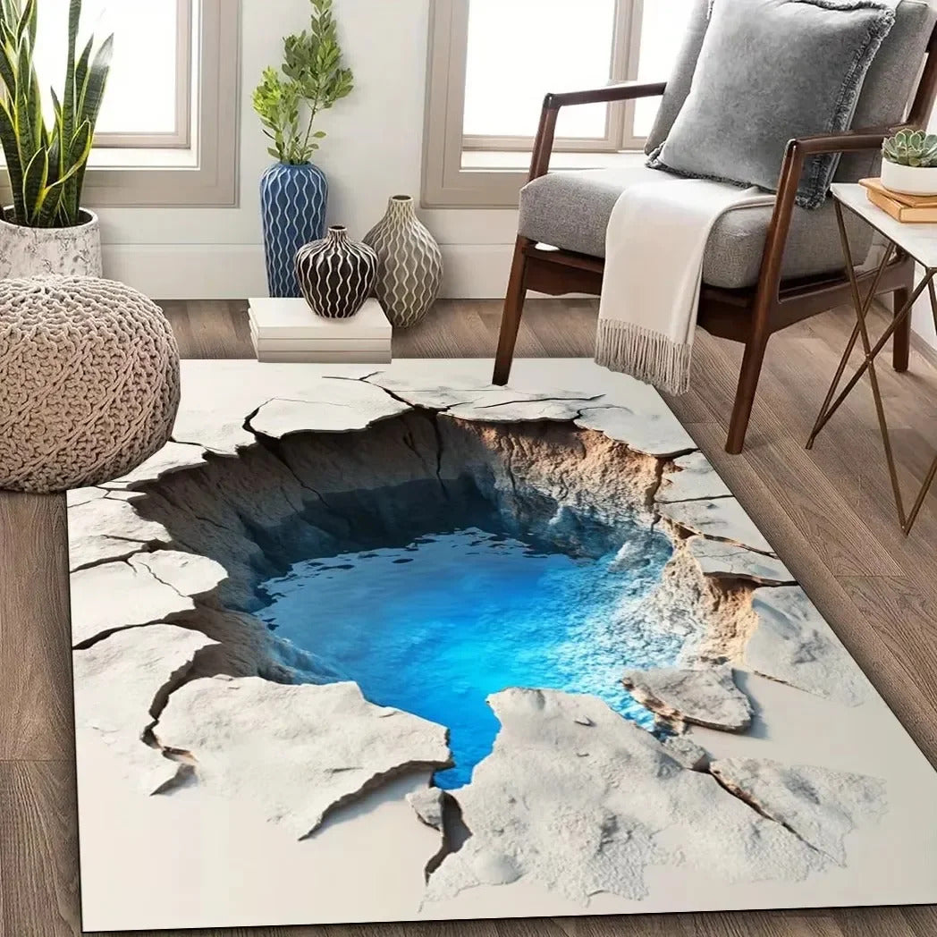 3D Desert Crack Water Fire Design Rug Non-Slip Machine Washable Carpet - Image 11