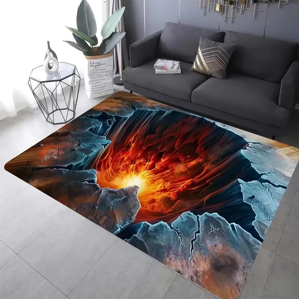 3D Desert Crack Water Fire Design Rug Non-Slip Machine Washable Carpet - Image 7