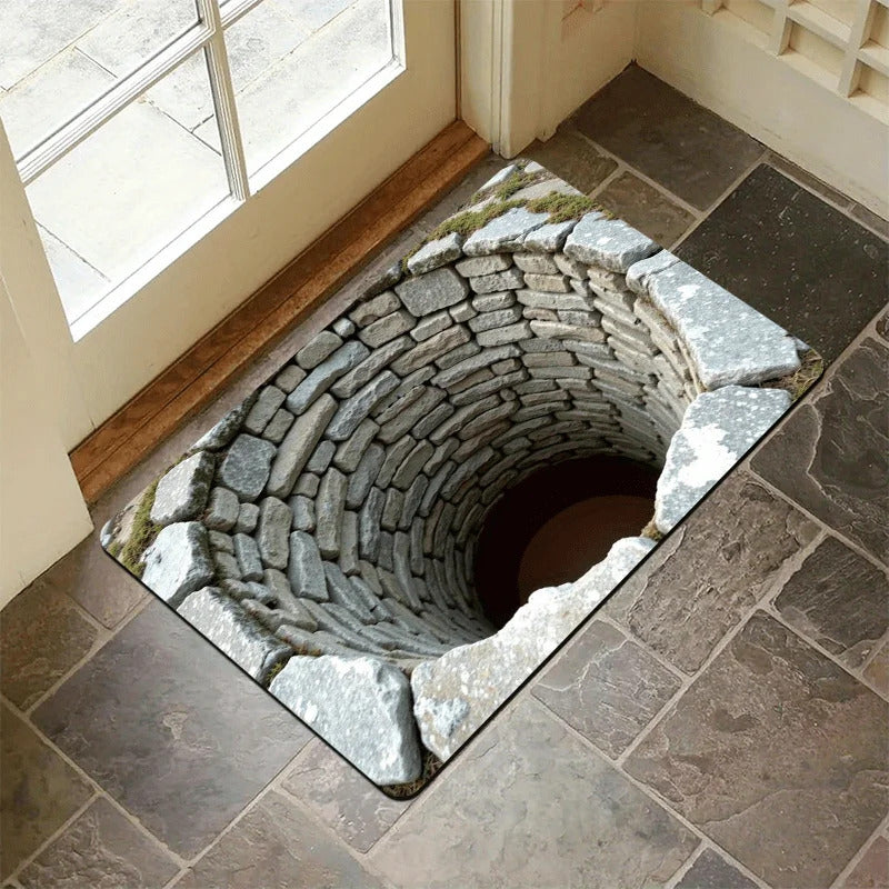 3D Stone Well Hole Flannel Rug Printed Carpet - Image 1