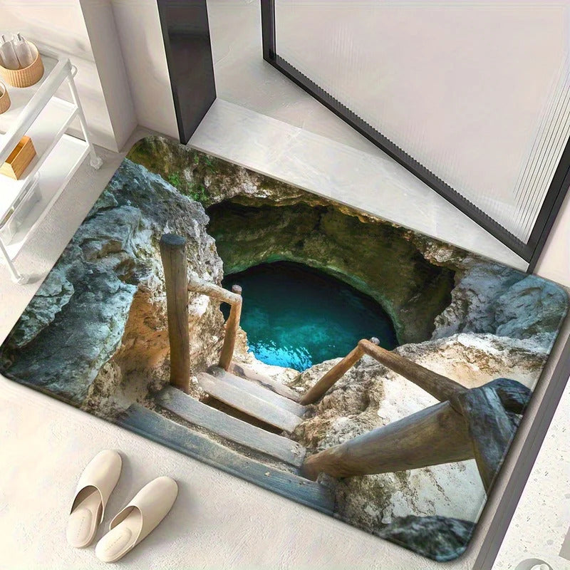 3D Natural Sinkhole Pool Flannel Rug Printed Carpet - Image 2