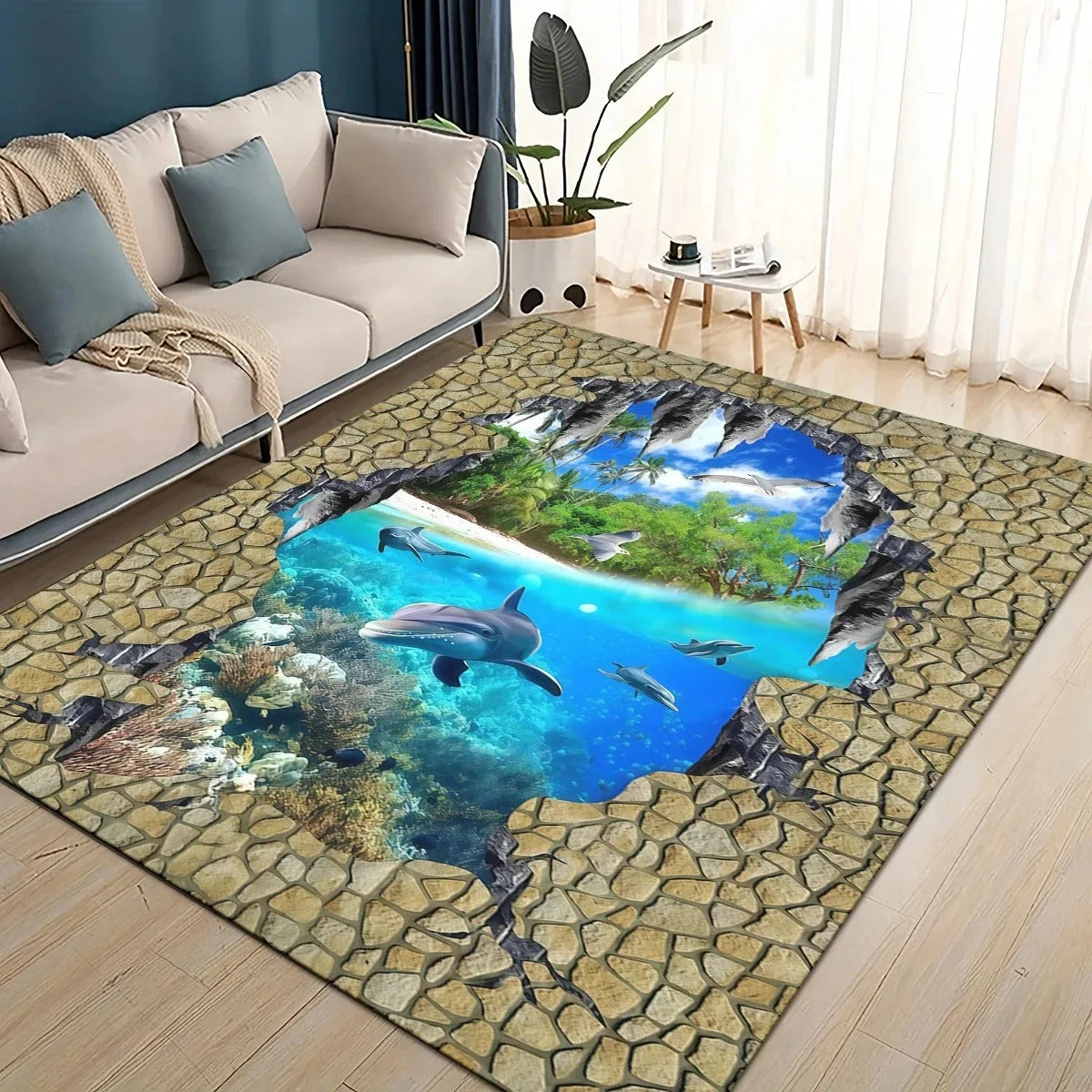 Ocean Dolphin 3D Bedside Rug Flannel Non Slip Soft Bedroom Floor Mat - Image 11