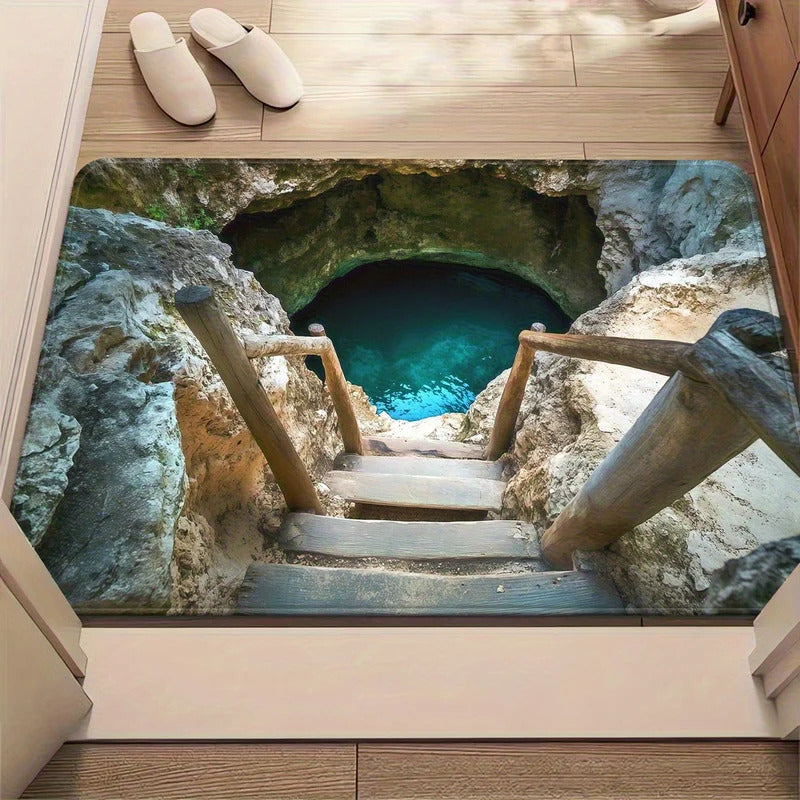 3D Natural Sinkhole Pool Flannel Rug Printed Carpet - Image 1