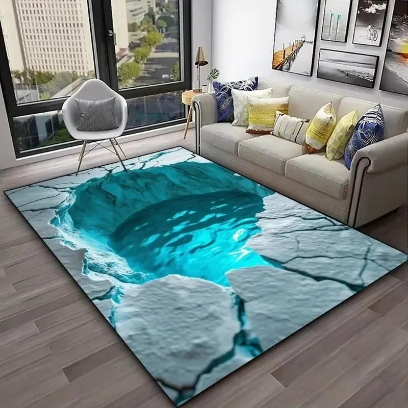 3D Desert Crack Water Fire Design Rug Non-Slip Machine Washable Carpet - Image 12