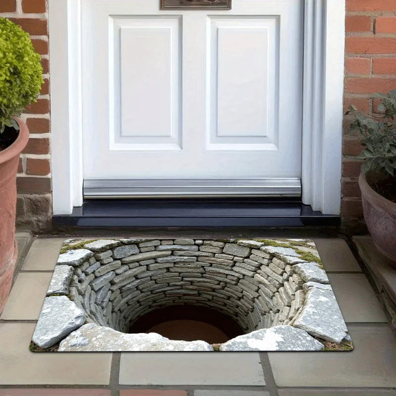 3D Stone Well Hole Flannel Rug Printed Carpet - Image 2
