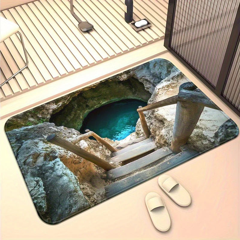 3D Natural Sinkhole Pool Flannel Rug Printed Carpet - Image 3