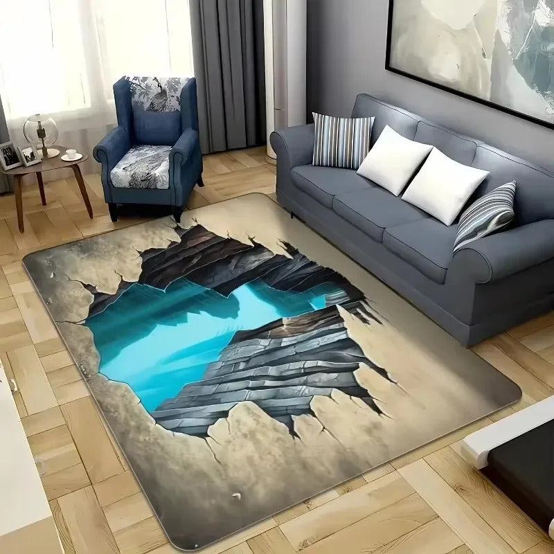 3D Desert Crack Water Fire Design Rug Non-Slip Machine Washable Carpet - Image 8