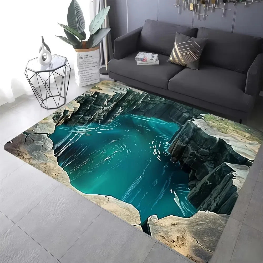 3D Desert Crack Water Fire Design Rug Non-Slip Machine Washable Carpet - Image 13